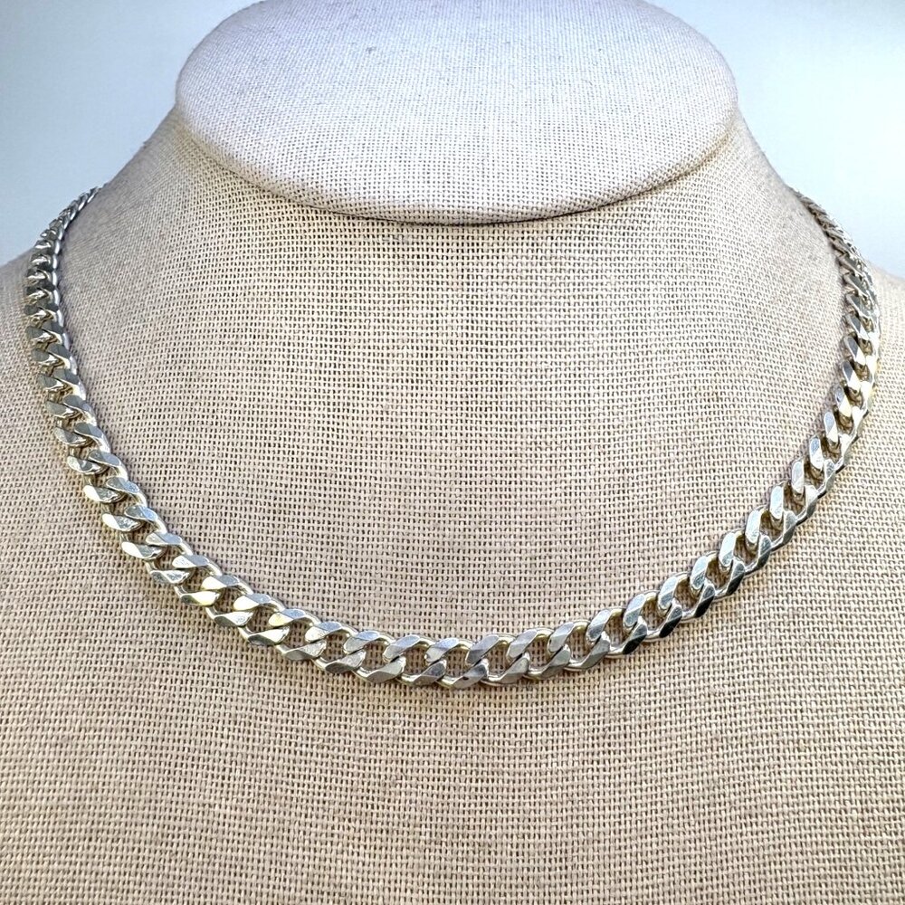 VTG Sterling Silver 925 Curb Link Chain Necklace Lobster Clasp Size 20" Length